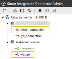 Smart Integration Connector Admin window with four SFTP server gateways highlighted